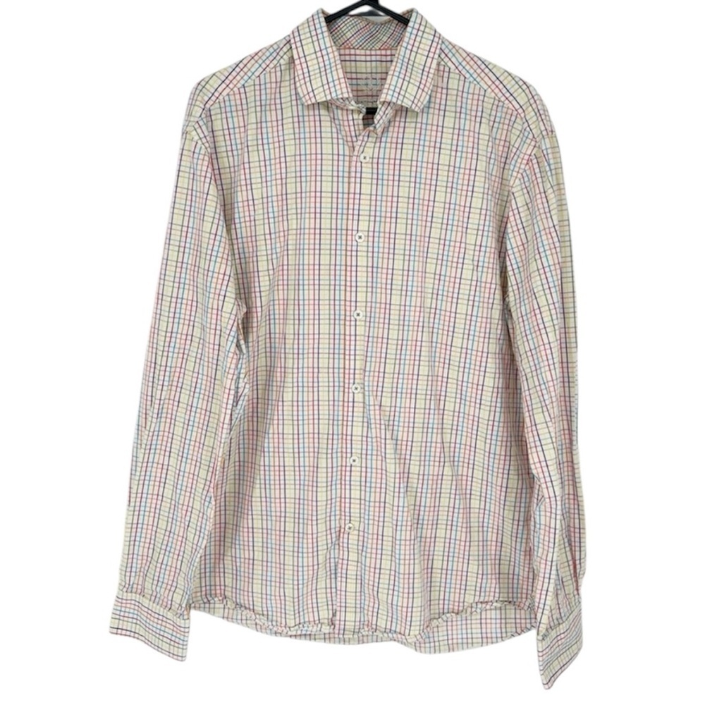 Bugatchi Multicolor Plaid Stripe‎ Button Down Long Sleeve Collared Shirt